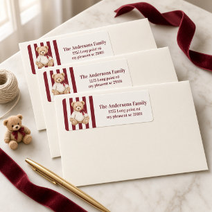 Personalised Preppy Teddy Bear Burgundy Stripe
