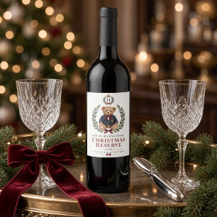 Personalised Preppy Teddy Bear Christmas Reserve Wine Label
