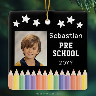 Personalised PreSchool Colourful Photo Keepsake Ceramic Ornament