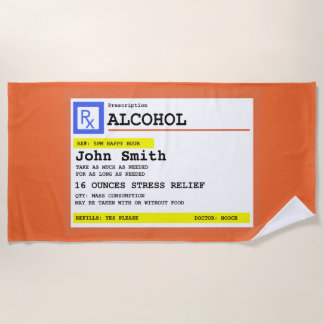 Personalised Prescription Alcohol Humourous Beach Towel