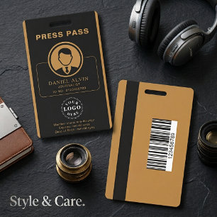Personalised Press Pass with Photo ID & Barcode Badge