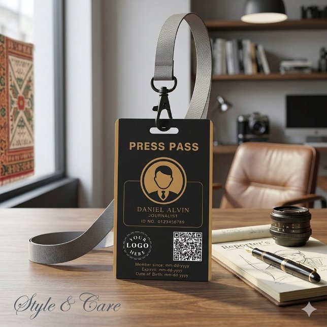 Personalised Press Pass with Photo ID & QR Code Badge (Personalized Press Pass with Photo ID & QR Code Badge)