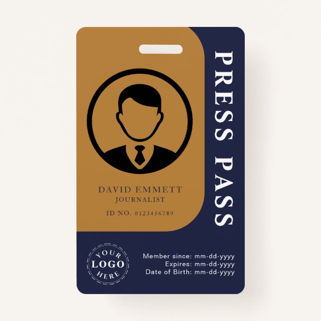 Personalised Press Pass with Photo ID & QR Code ID Badge (Front)