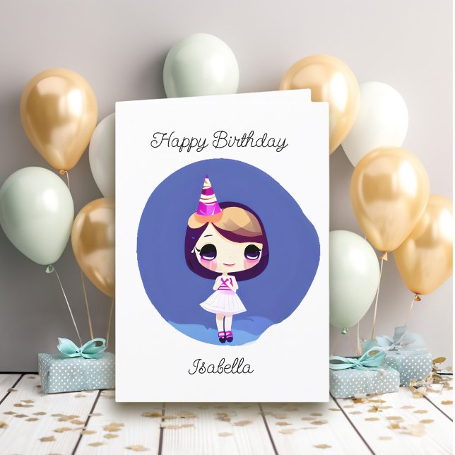 Personalised Pretty Anime Birthday Girl Card (Creator Uploaded)