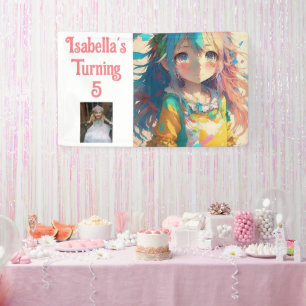 Personalised Pretty Anime Girl Coral and Yellow Banner