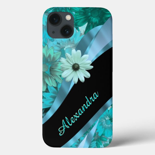 Personalised pretty aqua blue floral pattern Case-Mate iPhone case (Back)