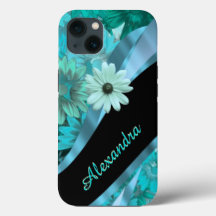 Personalised pretty aqua blue floral pattern