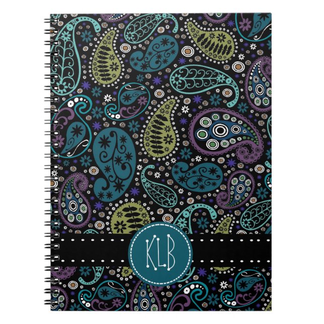 Personalised Pretty as a Peacock Paisley Print Spiral Notebook (Front)