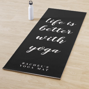 Personalised pretty black and white thick yoga mat