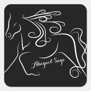 Personalised Pretty Black White Silhouette Horse Square Sticker