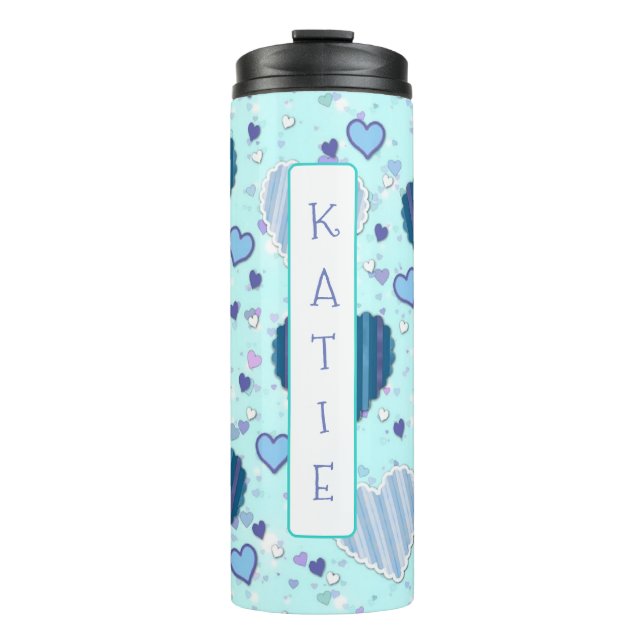 Personalised Pretty Blue Hearts Tumbler (Front)