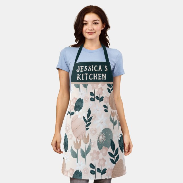 Personalised Pretty Botanical Easter Egg Pattern   Apron (Worn)