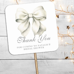 Personalised Pretty Bow Bridal Shower Thank You Square Sticker
