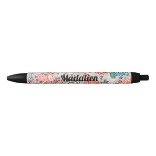 Personalised pretty classic floral Paisley pattern Black Ink Pen