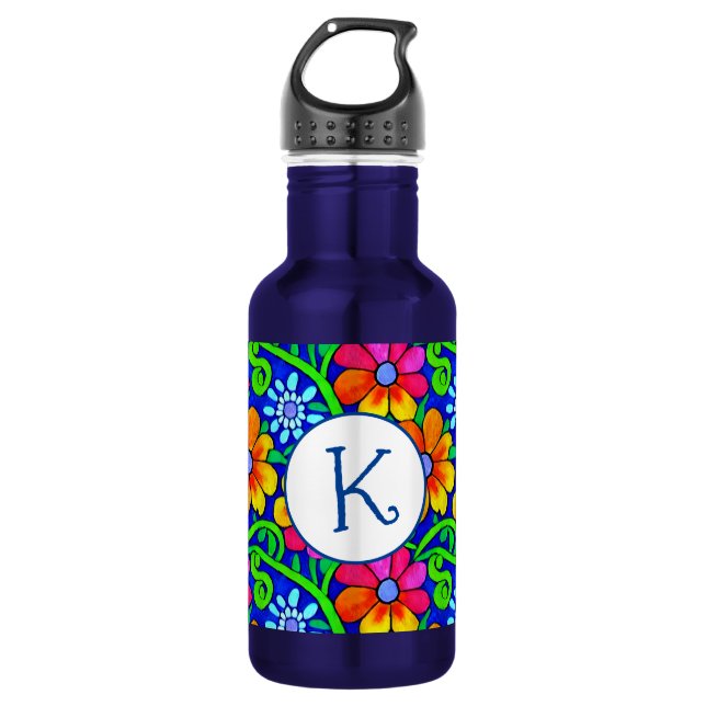 Personalised Pretty Colourful Floral 532 Ml Water Bottle (Front)