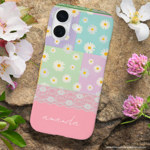 Personalised pretty colourful girly daisy Pink blu iPhone 16 Case