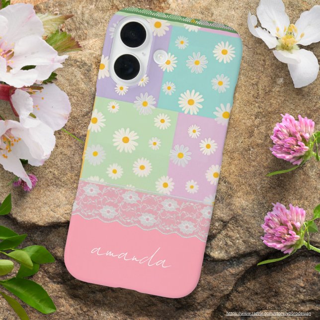 Personalised pretty colourful girly daisy Pink blu Case-Mate iPhone Case (Creator Uploaded)