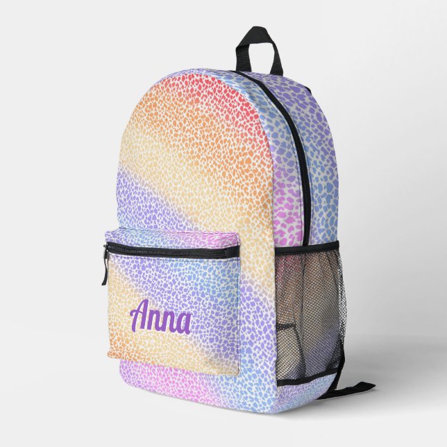 Personalised Pretty Colourful Modern Girly Rainbow Printed Backpack (Back Corner Right)