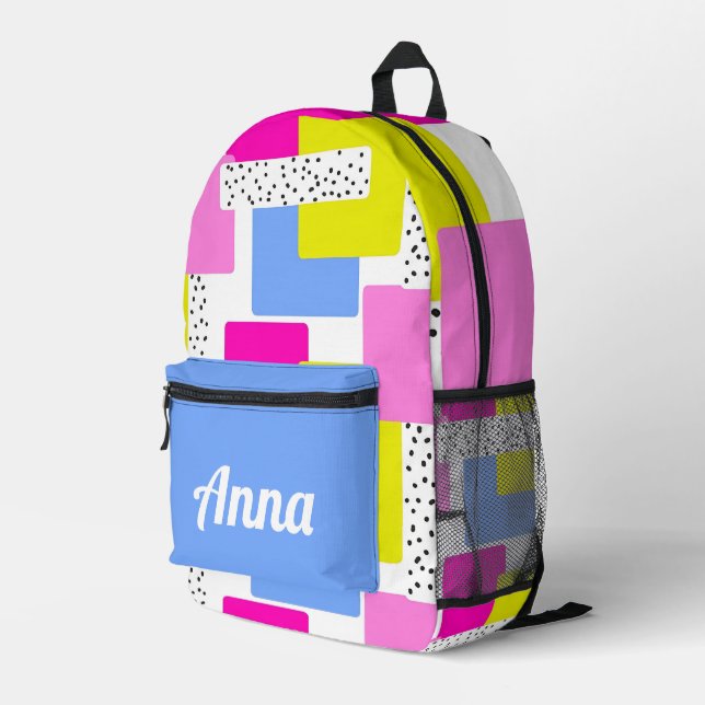 Personalised Pretty Colourful Modern Girly Rainbow Printed Backpack (Back Corner Right)
