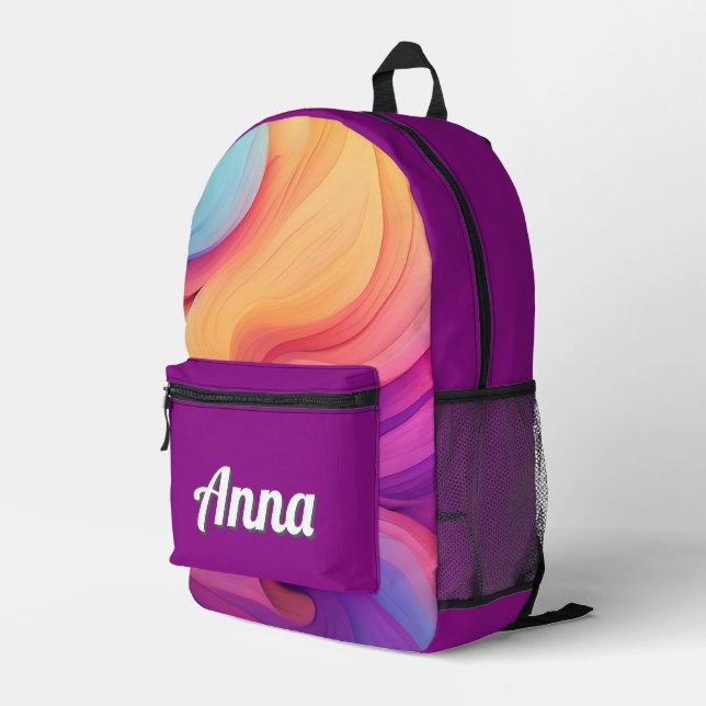 Personalised Pretty Colourful Modern Girly Rainbow Printed Backpack (Back Corner Right)