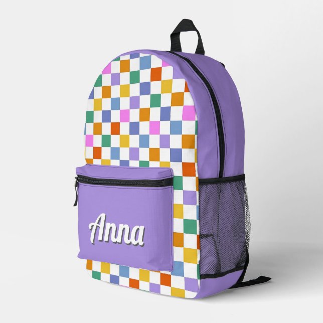 Personalised Pretty Colourful Modern Girly Rainbow Printed Backpack (Back Corner Right)