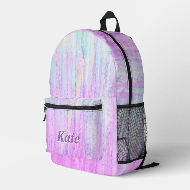 Personalised Pretty Colourful Modern Girly Rainbow Printed Backpack (Back Corner Right)