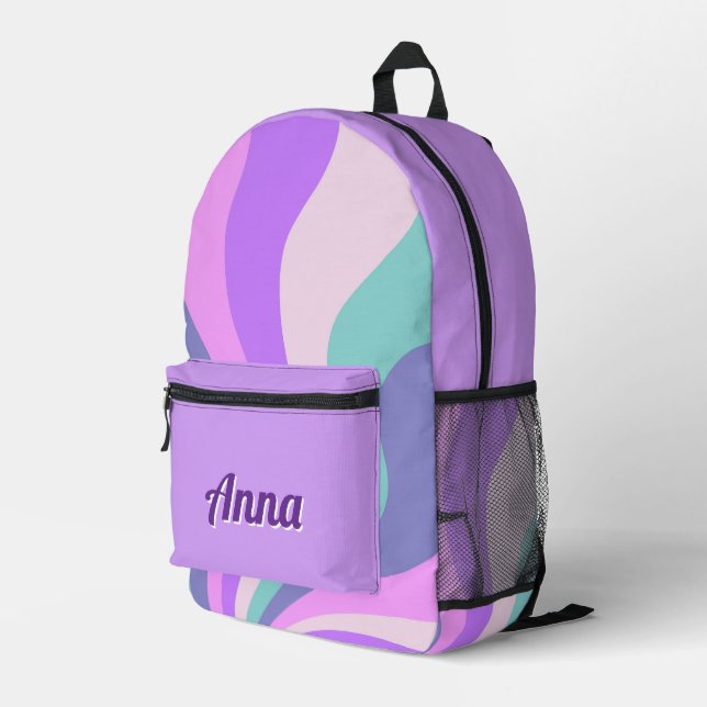 Personalised Pretty Colourful Modern Girly Rainbow Printed Backpack (Back Corner Right)