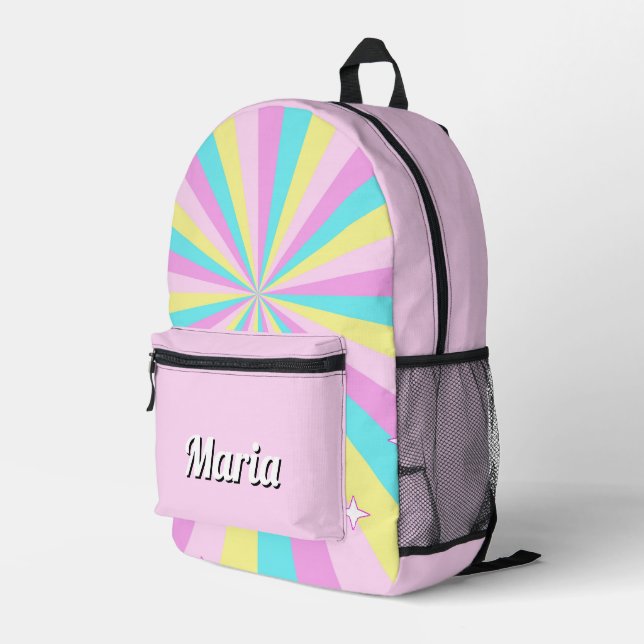 Personalised Pretty Colourful Modern Girly Rainbow Printed Backpack (Back Corner Right)