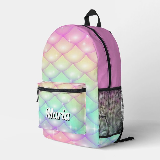 Personalised Pretty Colourful Modern Girly Rainbow Printed Backpack (Back Corner Right)