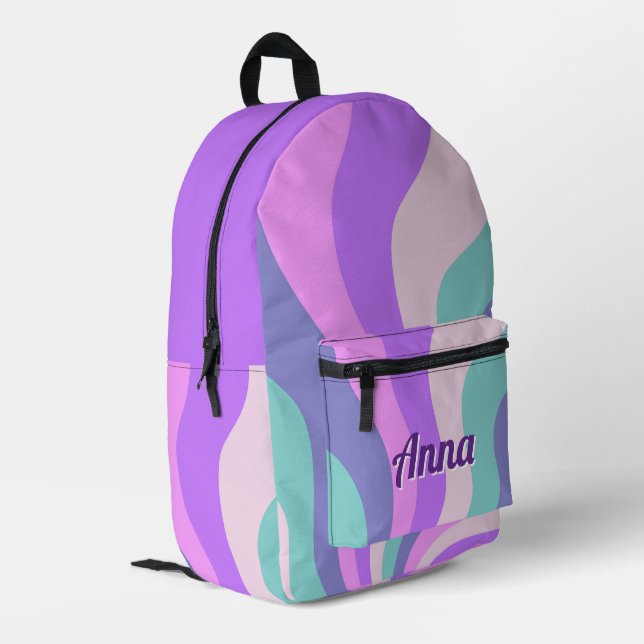 Personalised Pretty Colourful Modern Girly Rainbow Printed Backpack (Back Corner Left)
