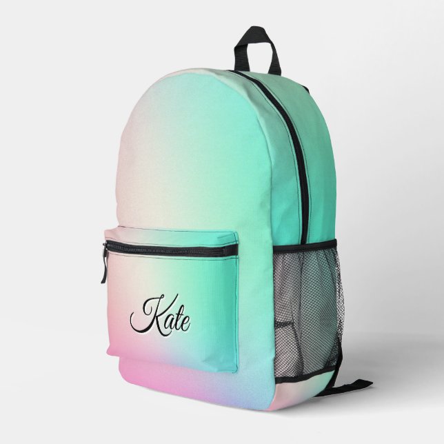 Personalised Pretty Colourful Modern Girly Rainbow Printed Backpack (Back Corner Right)