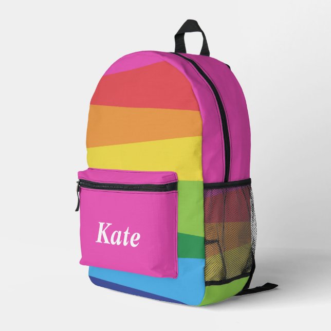 Personalised Pretty Colourful Modern Girly Rainbow Printed Backpack (Back Corner Right)