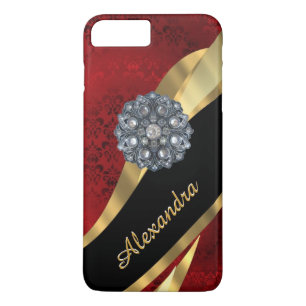 Personalised pretty elegant red damask pattern Case-Mate iPhone case