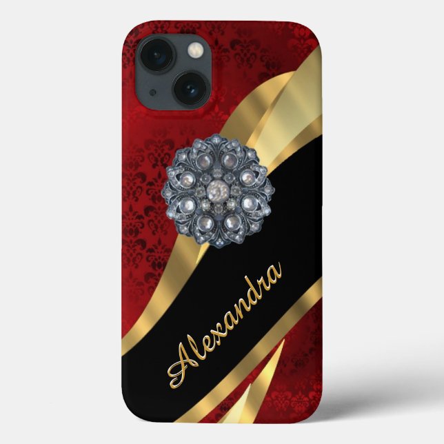 Personalised pretty elegant red damask pattern Case-Mate iPhone case (Back)