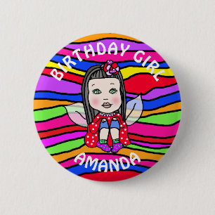 Personalised Pretty Fairy Birthday Girl 6 Cm Round Badge