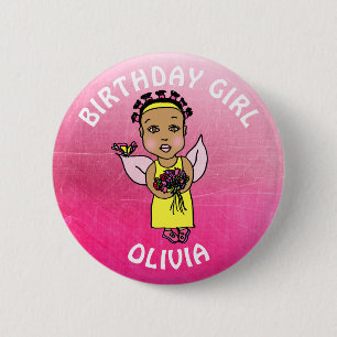 Personalised Pretty Fairy Birthday Girl 6 Cm Round Badge