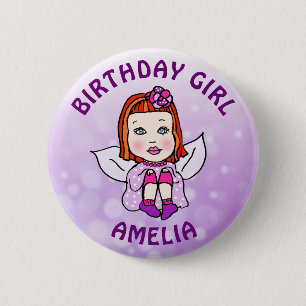 Personalised Pretty Fairy Birthday Girl 6 Cm Round Badge