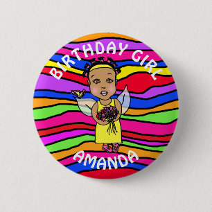 Personalised Pretty Fairy Birthday Girl 6 Cm Round Badge
