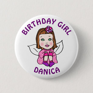 Personalised Pretty Fairy Birthday Girl 6 Cm Round Badge