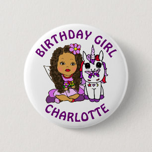 Personalised Pretty Fairy Birthday Girl 6 Cm Round Badge
