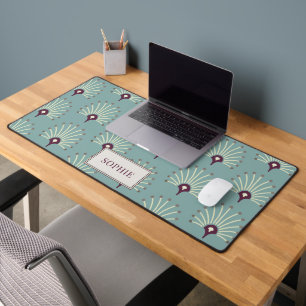 Personalised Pretty Fan Pattern Violet On Blue Desk Mat