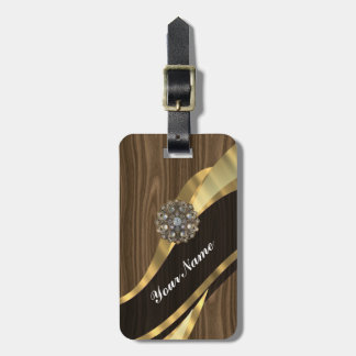Personalised pretty faux dark oak wood luggage tag