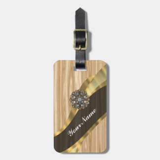 Personalised pretty faux light brown oak wood luggage tag