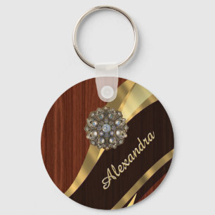 Personalised pretty faux mahogany wood key ring