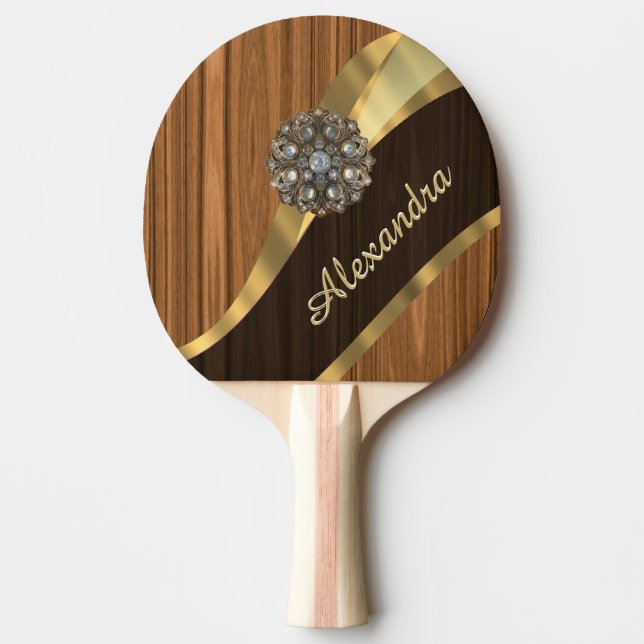 Personalised pretty faux pine wood grain ping pong paddle (Front)