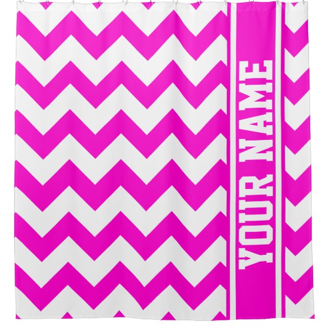 Personalised Pretty In Hot Pink Chevron Pattern Shower Curtain (Front)