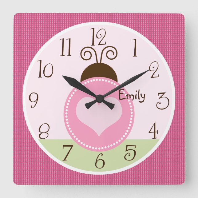 Personalised Pretty Ladybug with dots Clock (Front)