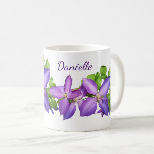 Personalised Pretty Mauve Clematis Coffee Mug