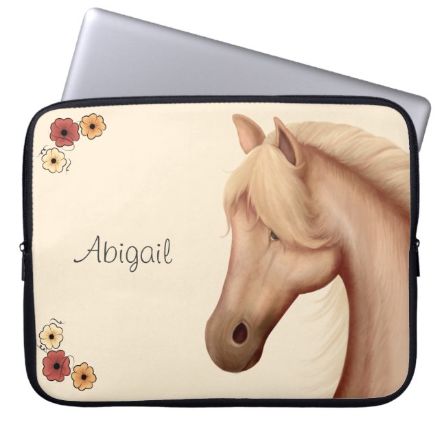 Personalised Pretty Palomino Pony n Flowers Horse Laptop Sleeve (Front)