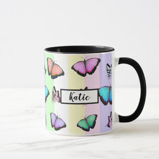 Personalised Pretty Pastel Butterflies Mug (Right)